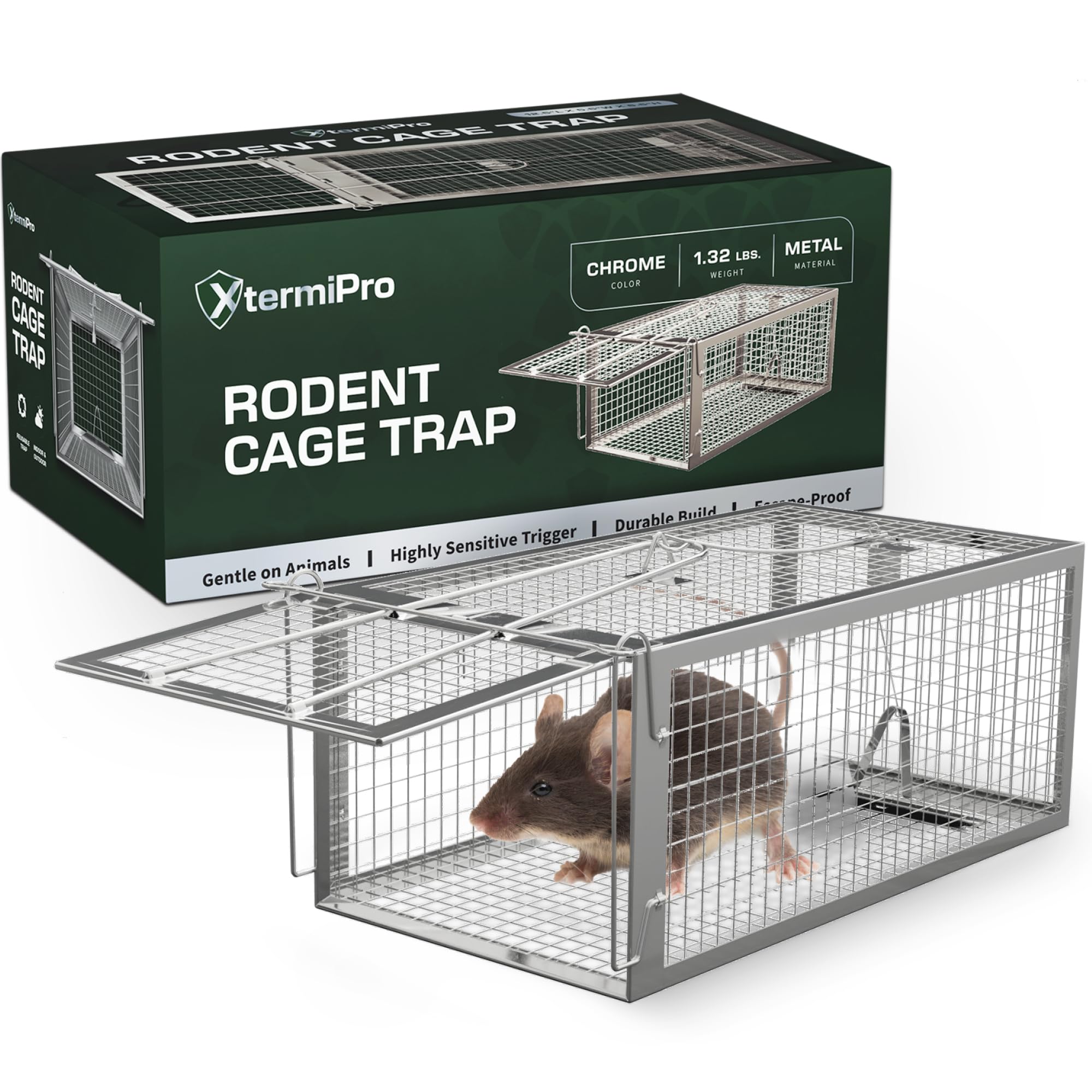 Live Animal Trap Cage - 12.5" x 6.5" x 5.5" Humane Rat Trap, Chipmunk Trap, Squirrel Trap, Rodent Trap - Catch and Release - Heavy Duty Reusable No Kill Live Trap for Small Critters - Indoor/Outdoor