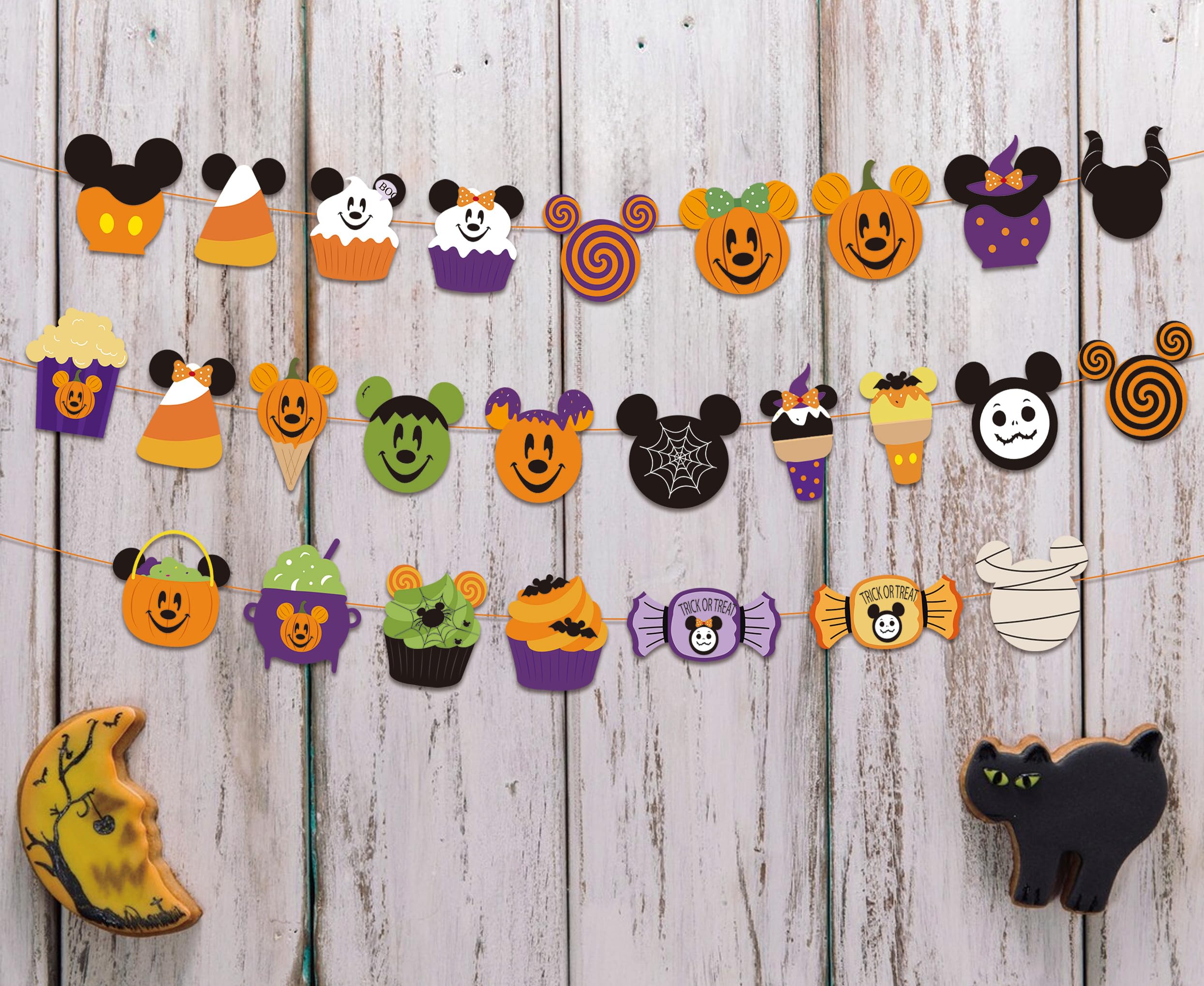 Mickeey Mouse Halloween Decorations Banner Pumpkin Style Halloween Banner Trick or Treat Halloween Garland Candy Banner for Halloween Party Decorations