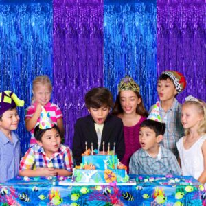 BEISHIDA 2Pcs Blue Purple Door Streamer Light Blue Purple Backdrop Foil Fringe Tinsel Boy Curtains Backdrops for Birthday Baby Shower Gender Reveal Party Decoration (3.28 ft x 6.56 ft)