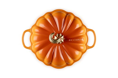 Le Creuset Enameled Cast Iron Figural Pumpkin Cocotte, 4 qt., Persimmon with Gold Figural Knob