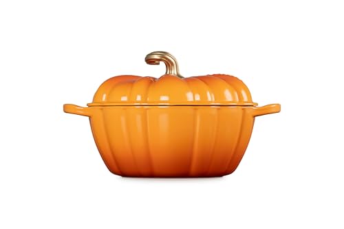 Le Creuset Enameled Cast Iron Figural Pumpkin Cocotte, 4 qt., Persimmon with Gold Figural Knob