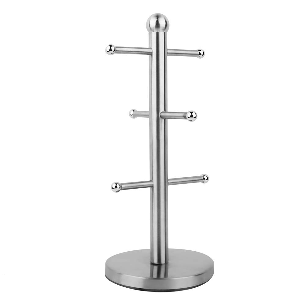 Stainless Steel Coffee Mug Holder, 6 Hooks Mug Holder Tree Mug Rack for Easy Access to Coffee Mugs and Drinking Glasses