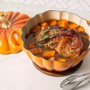 Le Creuset Enameled Cast Iron Figural Pumpkin Cocotte, 4 qt., Persimmon with Gold Figural Knob