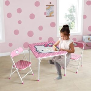 Idea Nuova Sanrio Hello Kitty 3 Piece Children's Activity Square Table and 2 Folding Chairs Set, Ages 3+