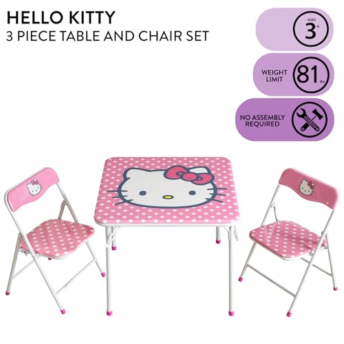 Idea Nuova Sanrio Hello Kitty 3 Piece Children's Activity Square Table and 2 Folding Chairs Set, Ages 3+