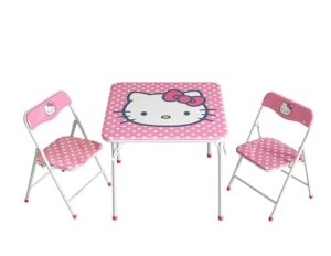 idea nuova sanrio hello kitty 3 piece children's activity square table and 2 folding chairs set, ages 3+