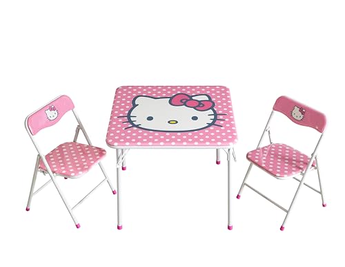 Idea Nuova Sanrio Hello Kitty 3 Piece Children's Activity Square Table and 2 Folding Chairs Set, Ages 3+