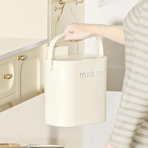 MRBIN Compost Bin Countertop and Hanging Kitchen Trash Can with Lid, Small Metal Dustbin for Food Waste Recycle Indoor, White