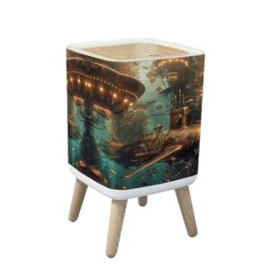 phaibhkerp trash can with lid fish brass subs a undersea poster garbage can rectangular waste bin press cover dog proof wastebasket for kitchen bathroom living room nursery