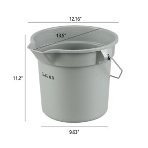 Sandmovie 14 Quart Commercial Round Buckets, 4 Packs Plastic Round Utility Pail with Handle, Grey