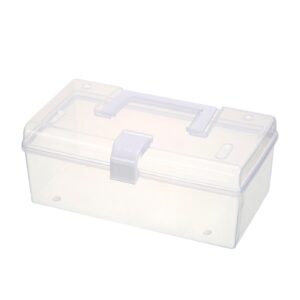 plastic clear storage box, multipurpose organizer and storage case, portable handled storage box for home, school, office, first aids(l 9.1x4.5x3.7in)