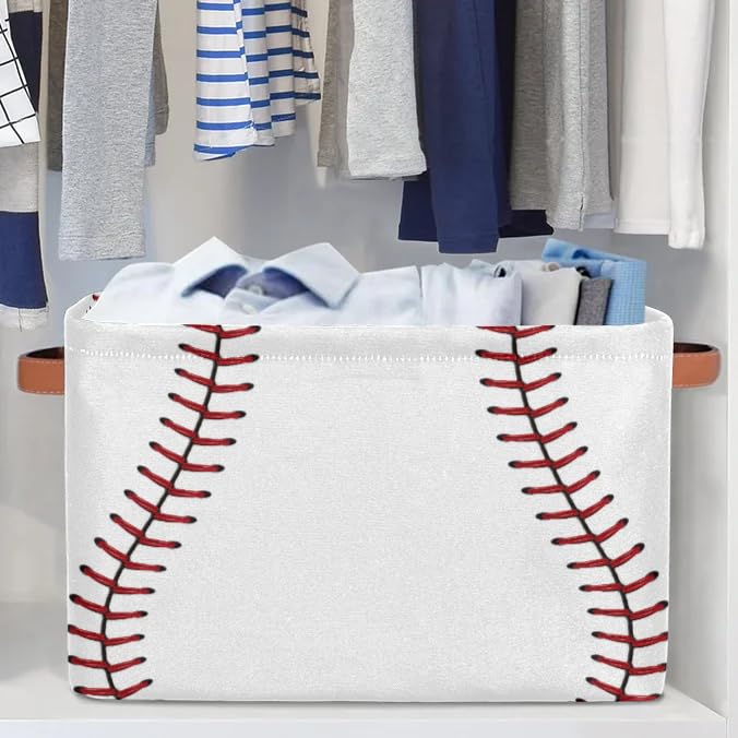 SinSenMa Baseball Lace Cube Storage Organizer Bins with Handles,Collapsible Canvas Cloth Fabric Storage Basket,Books Kids Toys Bin Boxes,Closet Gift Basket Home Decorative