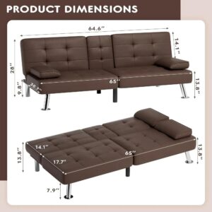 Generic NEW Mr Bedroom Modern Sofa Bed Folding Futon Set Faux Leather Convertible Recliner Lounge for Living Room with 2 Cup Holders, Removable Armrests (Faux Leather, Brown), 3256806216303300