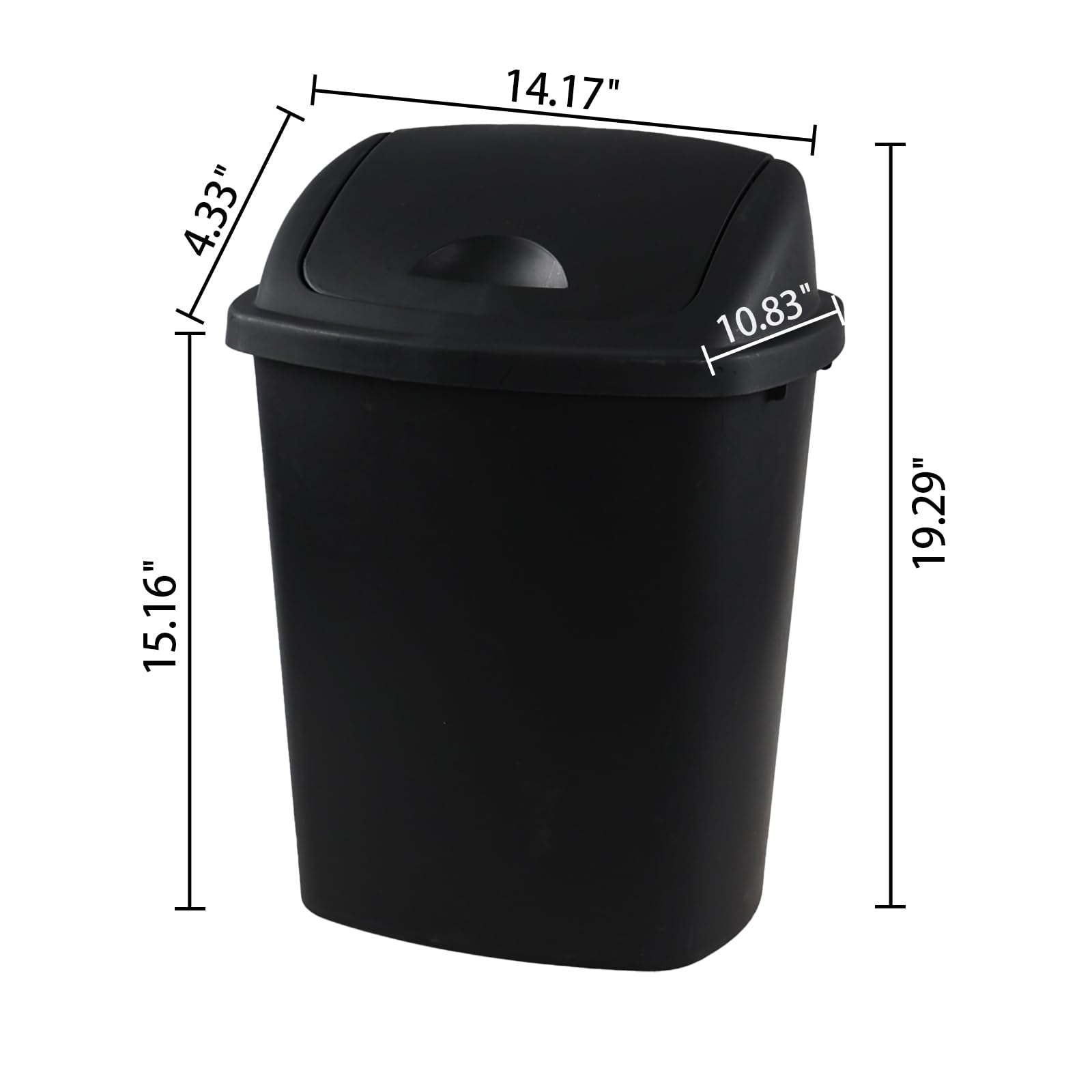 Bringer 6 Gallon Swing Top Trash Can, Plastic Garbage Can with Swing-Lid, Black, 4-Pack