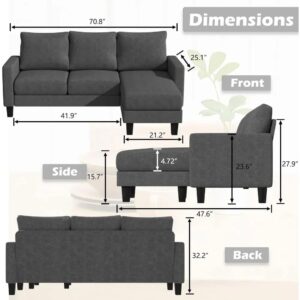 Generic NEW Mr Bedroom L-Shaped Sectional Sofa Couch with Chaise Lounge and Ottoman, Linen Fabric, Soft Seating for Living Room, Office, Dark Gray