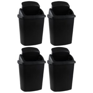 Bringer 6 Gallon Swing Top Trash Can, Plastic Garbage Can with Swing-Lid, Black, 4-Pack