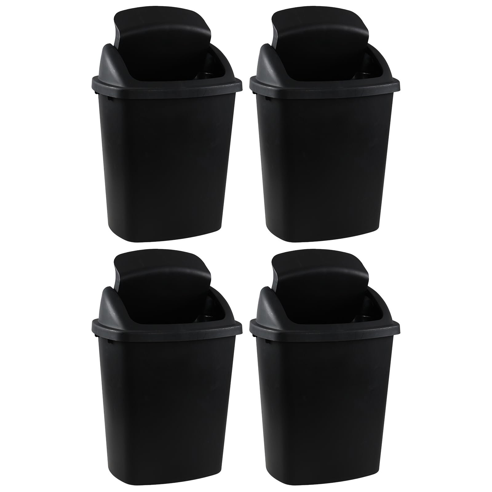 Bringer 6 Gallon Swing Top Trash Can, Plastic Garbage Can with Swing-Lid, Black, 4-Pack