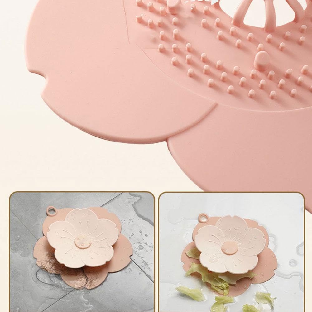 Bathtub Drain Cover Tub Stopper, Hair Catcher Strainer, 2024 New Kitchen Sink Drain Stoppers, Flower Shape Dual Use Silicone Floor Drain Cover, Drain Protector for Kitchen, Bathroom