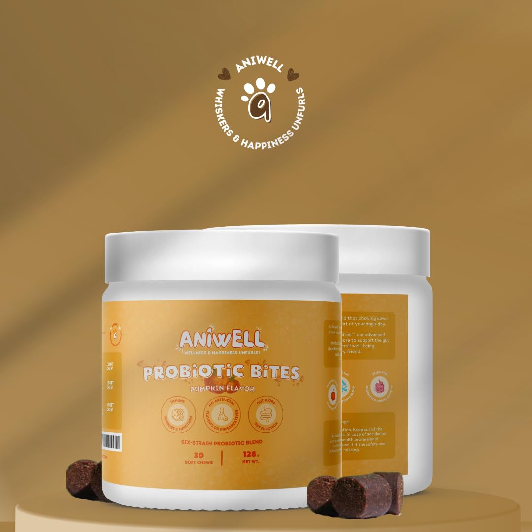 Aniwell Probiotics Chews for Digestive Health: Powered by Mixed Tocopherols, Supports Gut Health, Digestive Balance & Allergy Relief - 30 Soft Chews