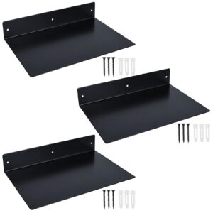 realplus metal floating shelf wall mounted (12 inch x 8 inch) heavy duty industrial modern steel display shelves, black (pack of 3)