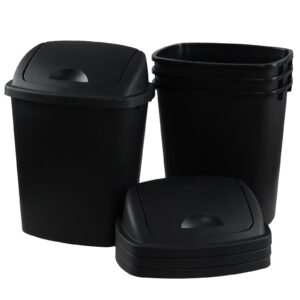 bringer 6 gallon swing top trash can, plastic garbage can with swing-lid, black, 4-pack