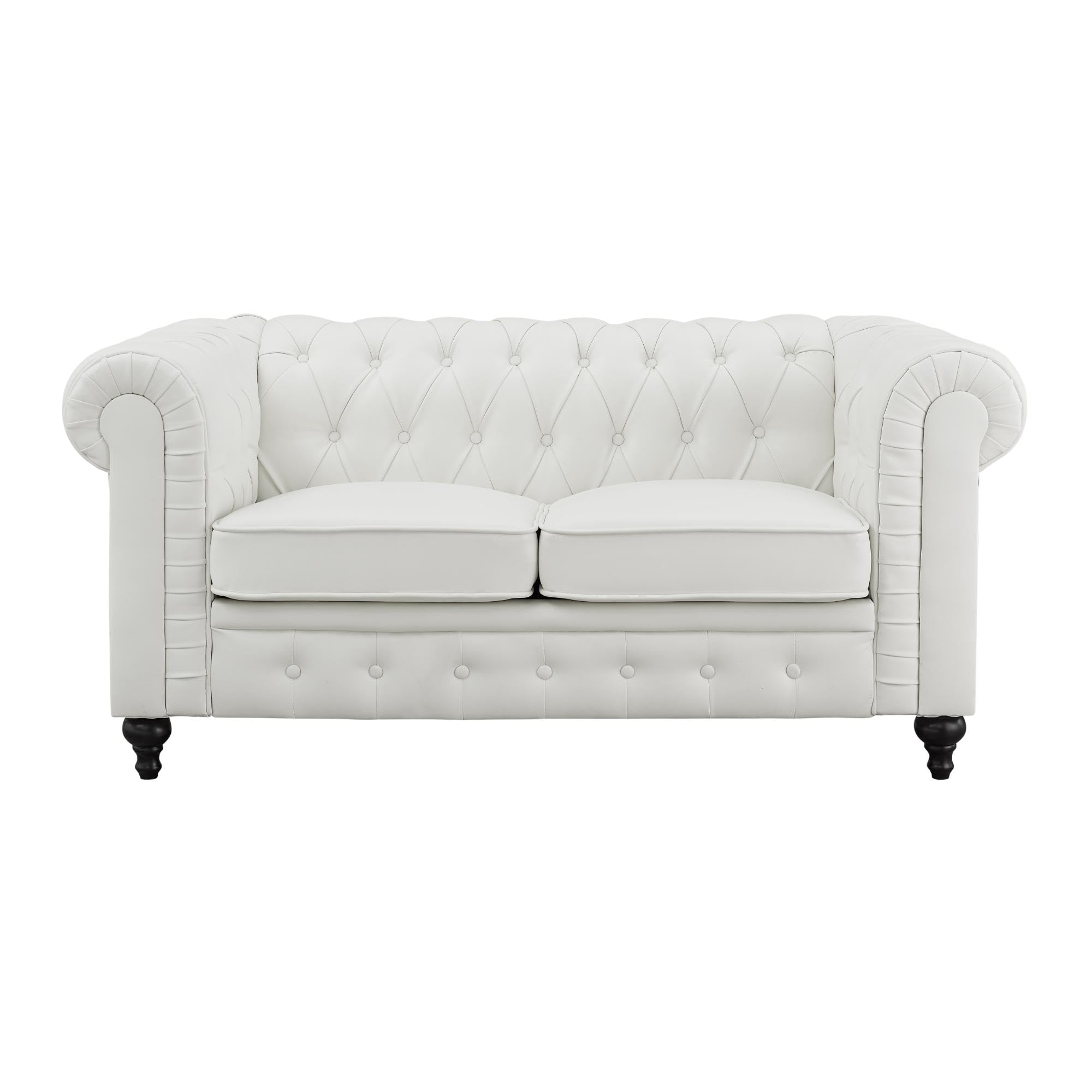 Naomi Home Emery Chesterfield Leather Loveseat, Mini Sofa Sleeper Loveseat, Small Sofa Bed with Rolled Arms, Tufted Cushions 2 Seater Sectional Small Loveseat for Small Spaces, Living Room White