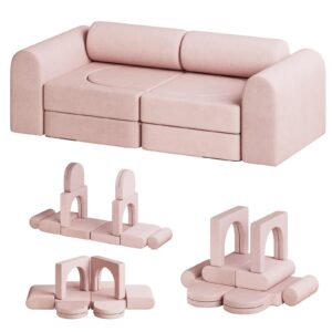 deygia modular kids play couch, 10pcs kids modular couch with 2 arches and 2 round handrail, kids couch for playroom, modular kids couch for boys and girls, modular couch kids (pink)