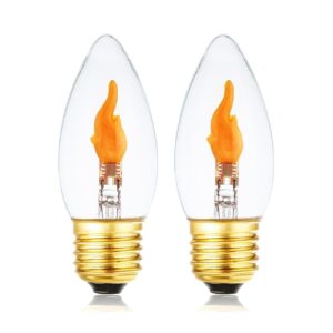 sunaiony led flickering light bulbs e26 flame effect bulb standard base, fire light bulbs for halloween christmas decoration, 2 pack