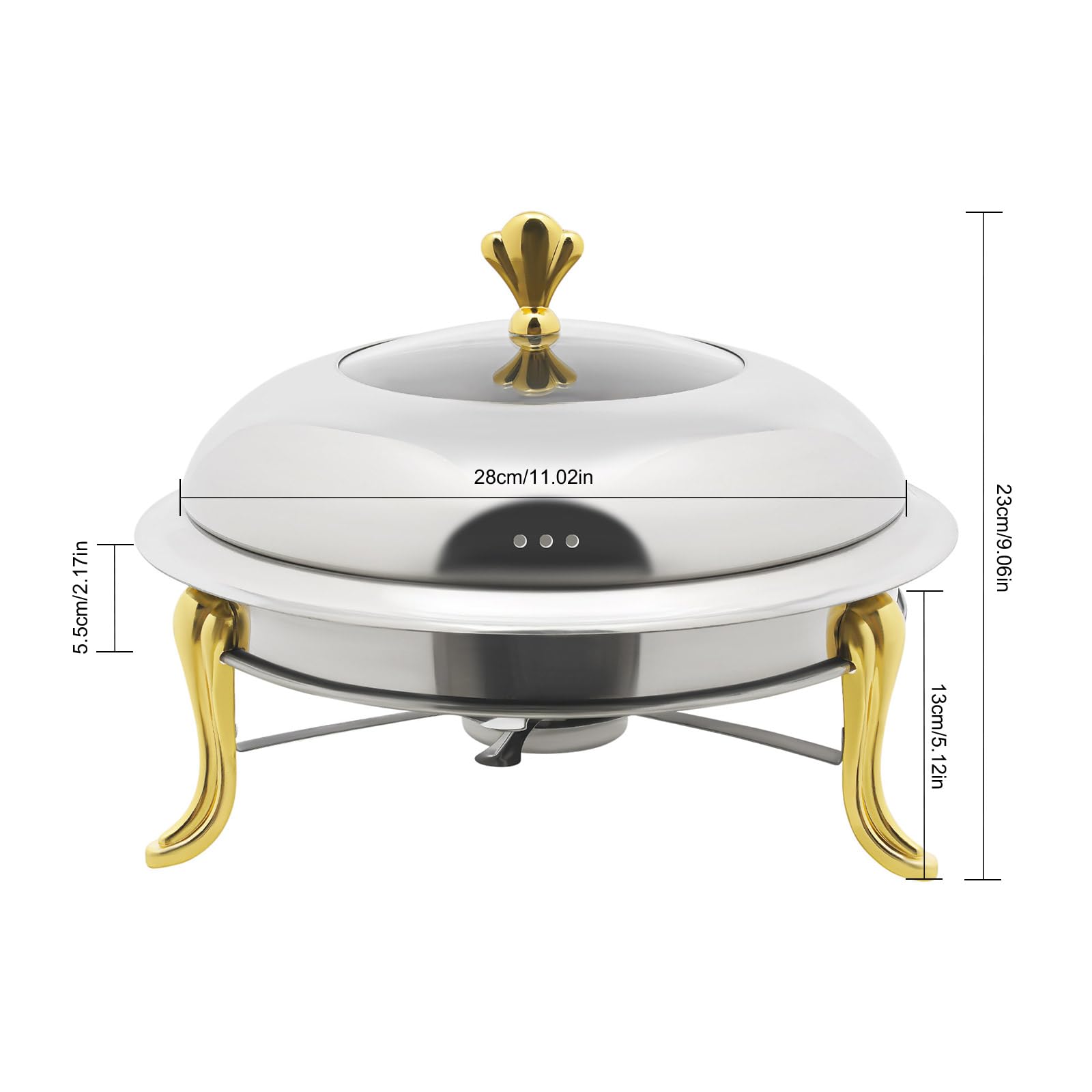 Chafing Dish Buffet Set,Stainless Steel Chafing Dish Set,Round Buffet Servers and Warmers Set with Lid Holder for Wedding Party (Gold-11.02in)