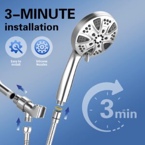 Shower Head, High Water Pressure Handheld Showerhead With 5 ft Stainless Steel Hose and Adjustable Bracket Combo, 8 Mode Hand Heads Can Power Wash to Dathroom, Tub, Corner, Tile