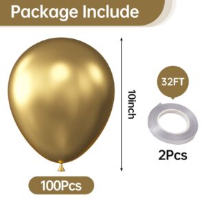 KALOR 10 Inch Metallic Gold Balloons, 100 Pcs Latex Helium Metallic Balloons for Kid's Birthday Party Baby Shower Wedding Graduation Graduation Party Decorations