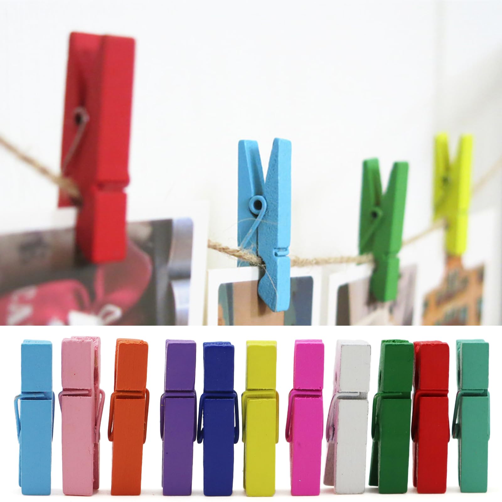 50 Pcs Colored Clothespins Colored Wooden Mini Small Tiny Clothespins Natural Birchwood Close Pins for Hanging Clothes Photos Pictures Arts Crafts Deco