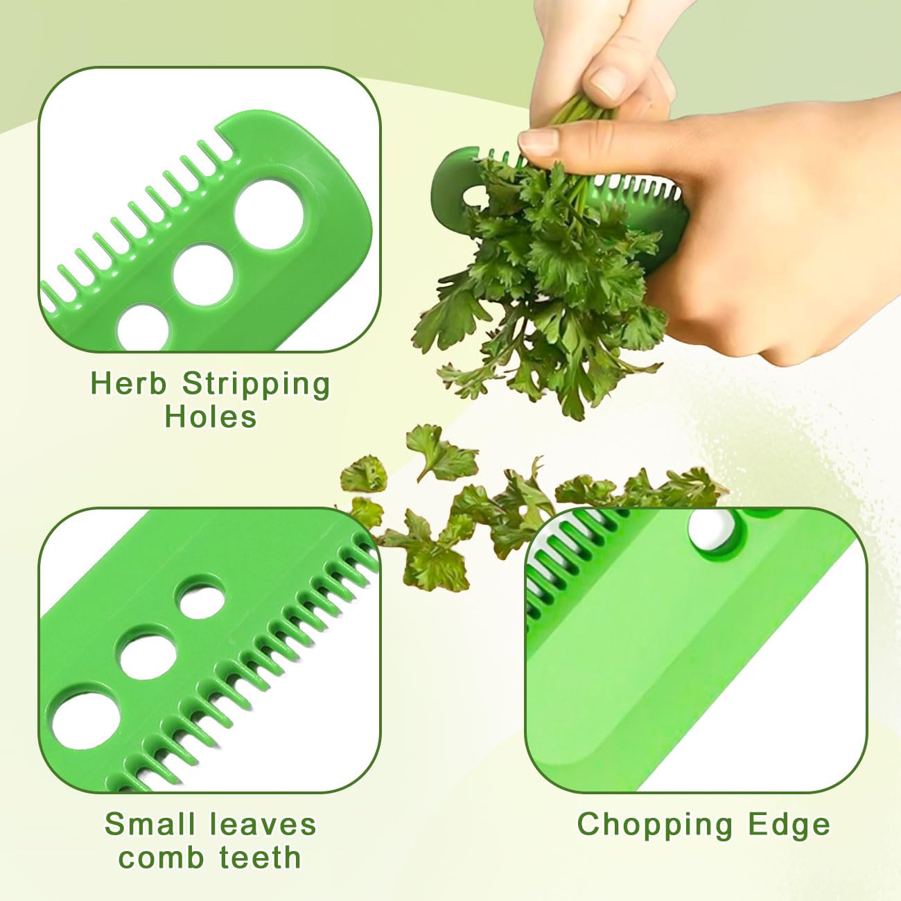 2 Pcs Herb Stripper Tool, Vegetable Herb Eliminator Comb for Kale,Chard, Collard Greens, Thyme, Basil, Cilantro Tool Kitchen Gadgets Green Leaf Herb Stripper (Green)