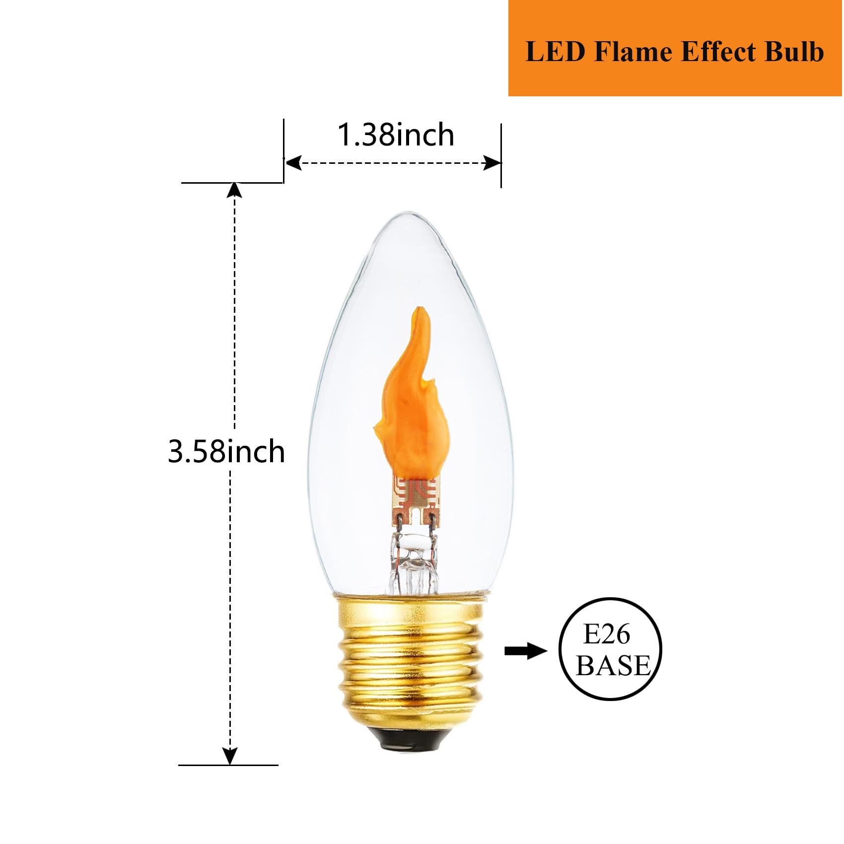 Sunaiony LED Flickering Light Bulbs E26 Flame Effect Bulb Standard Base, Fire Light Bulbs for Halloween Christmas Decoration, 2 Pack