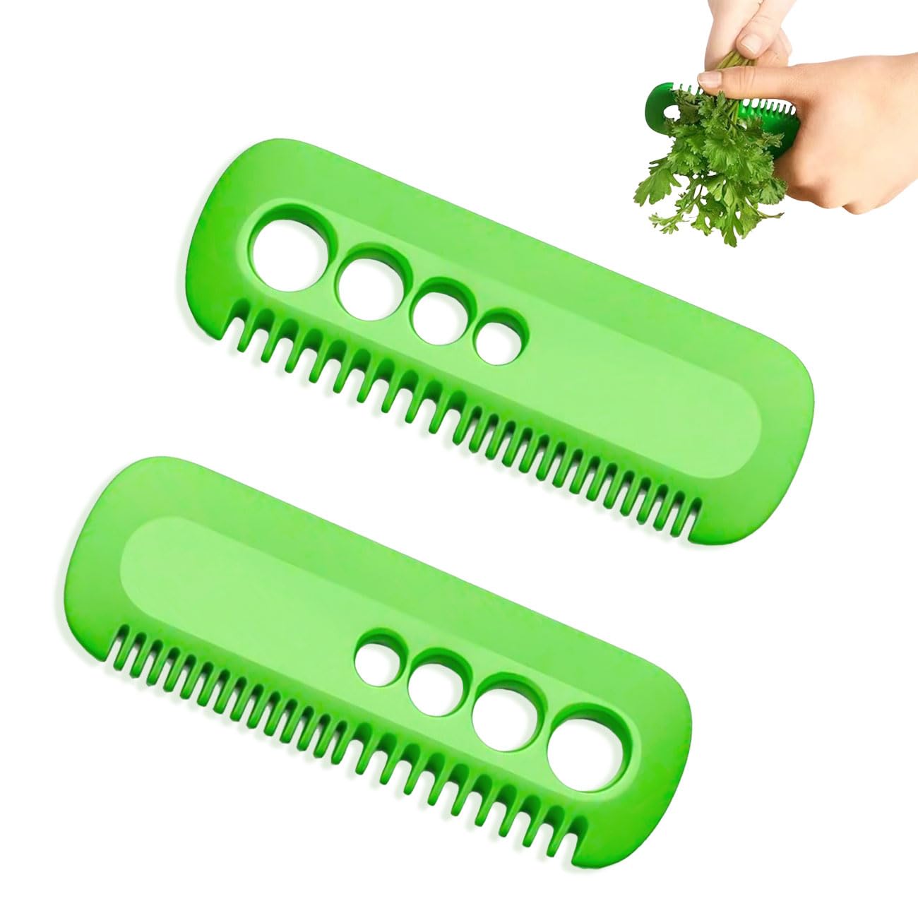 2 Pcs Herb Stripper Tool, Vegetable Herb Eliminator Comb for Kale,Chard, Collard Greens, Thyme, Basil, Cilantro Tool Kitchen Gadgets Green Leaf Herb Stripper (Green)