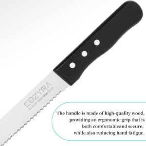 COZYRA Wave Edge Black Precision High Carbon Stainless Steel Bread Knife - Ideal for Effortlessly Slicing Homemade Bread, Bagels, Pizza, and Cakes. (10 Inch)