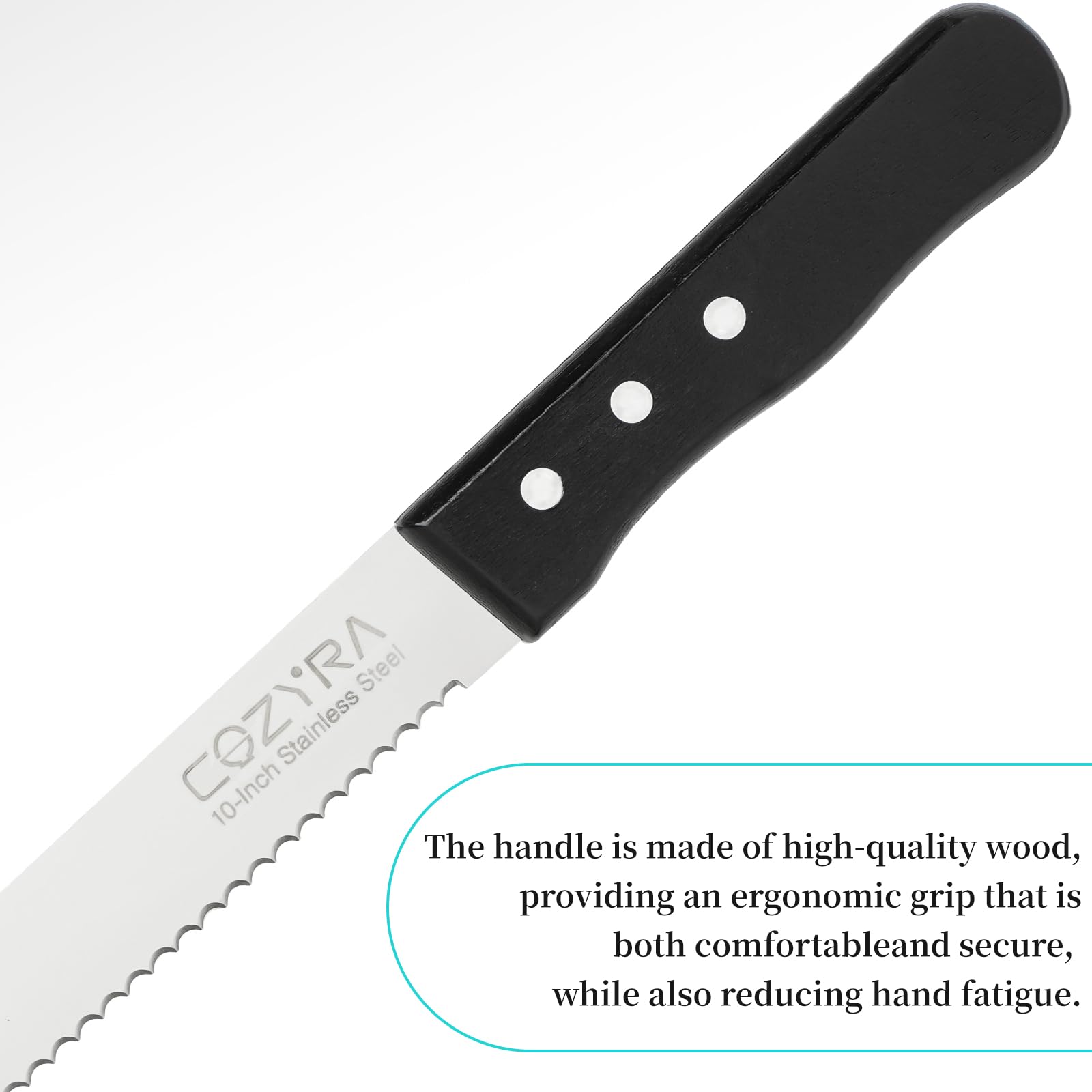 COZYRA Wave Edge Black Precision High Carbon Stainless Steel Bread Knife - Ideal for Effortlessly Slicing Homemade Bread, Bagels, Pizza, and Cakes. (10 Inch)