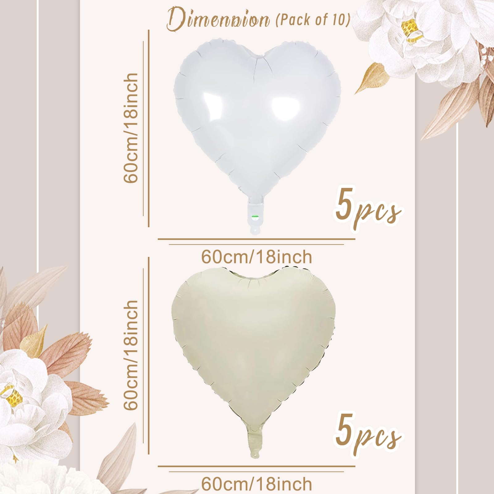 Totelux White Heart Balloons Wedding Decorations Love Foil Balloons Cream White Heart Aluminum Balloons Set for Birthday Engagement Bridal Shower Anniversary Celebration Party Decor Supplies (10Pcs)