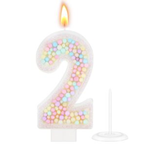 mtlee number 2 candle pastel birthday candle macaron glitter 3d rainbow number candle cake topper for girl boy birthday wedding anniversary sweet theme party decorations