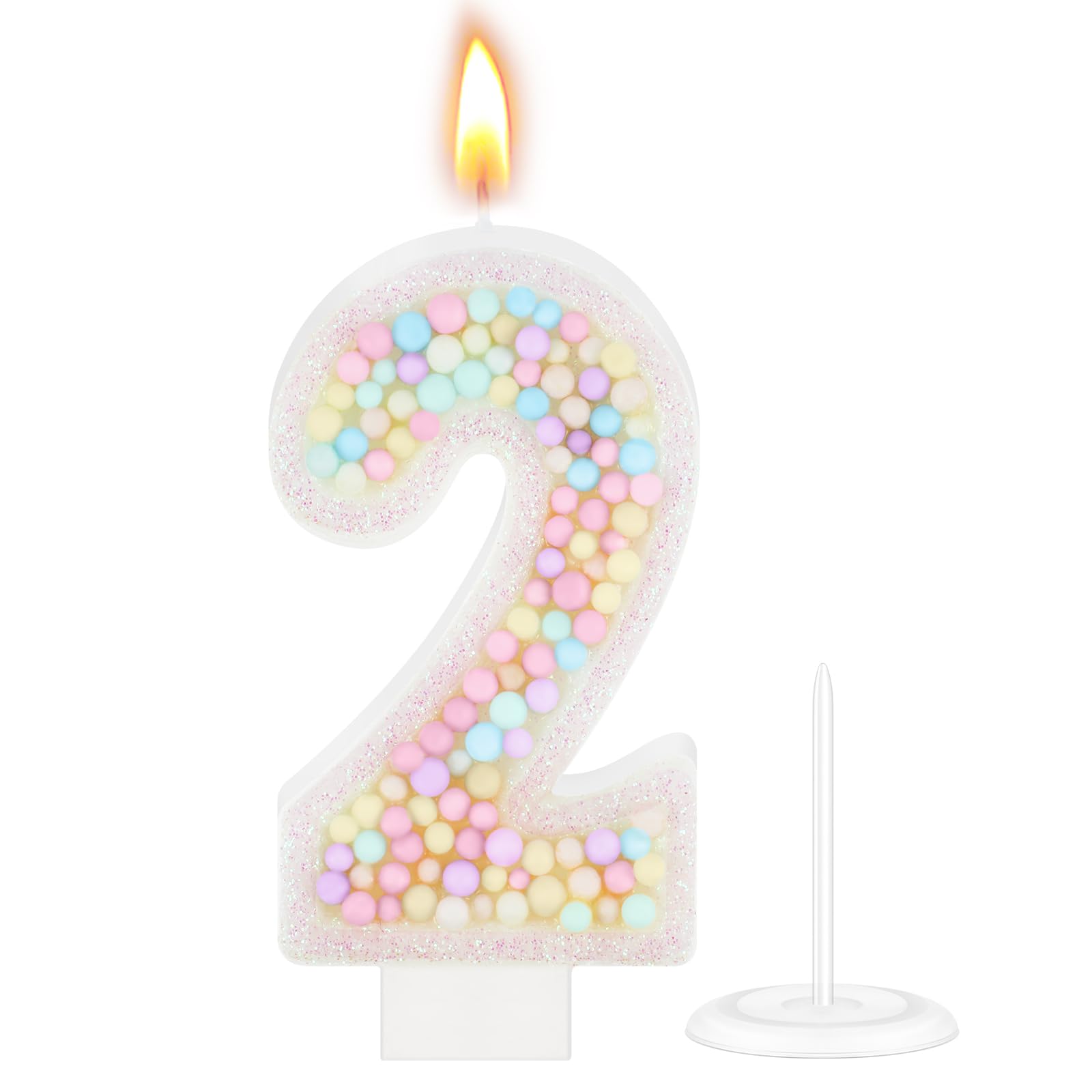 MTLEE Number 2 Candle Pastel Birthday Candle Macaron Glitter 3D Rainbow Number Candle Cake Topper for Girl Boy Birthday Wedding Anniversary Sweet Theme Party Decorations