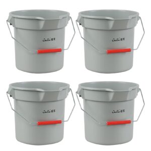 Sandmovie 14 Quart Commercial Round Buckets, 4 Packs Plastic Round Utility Pail with Handle, Grey