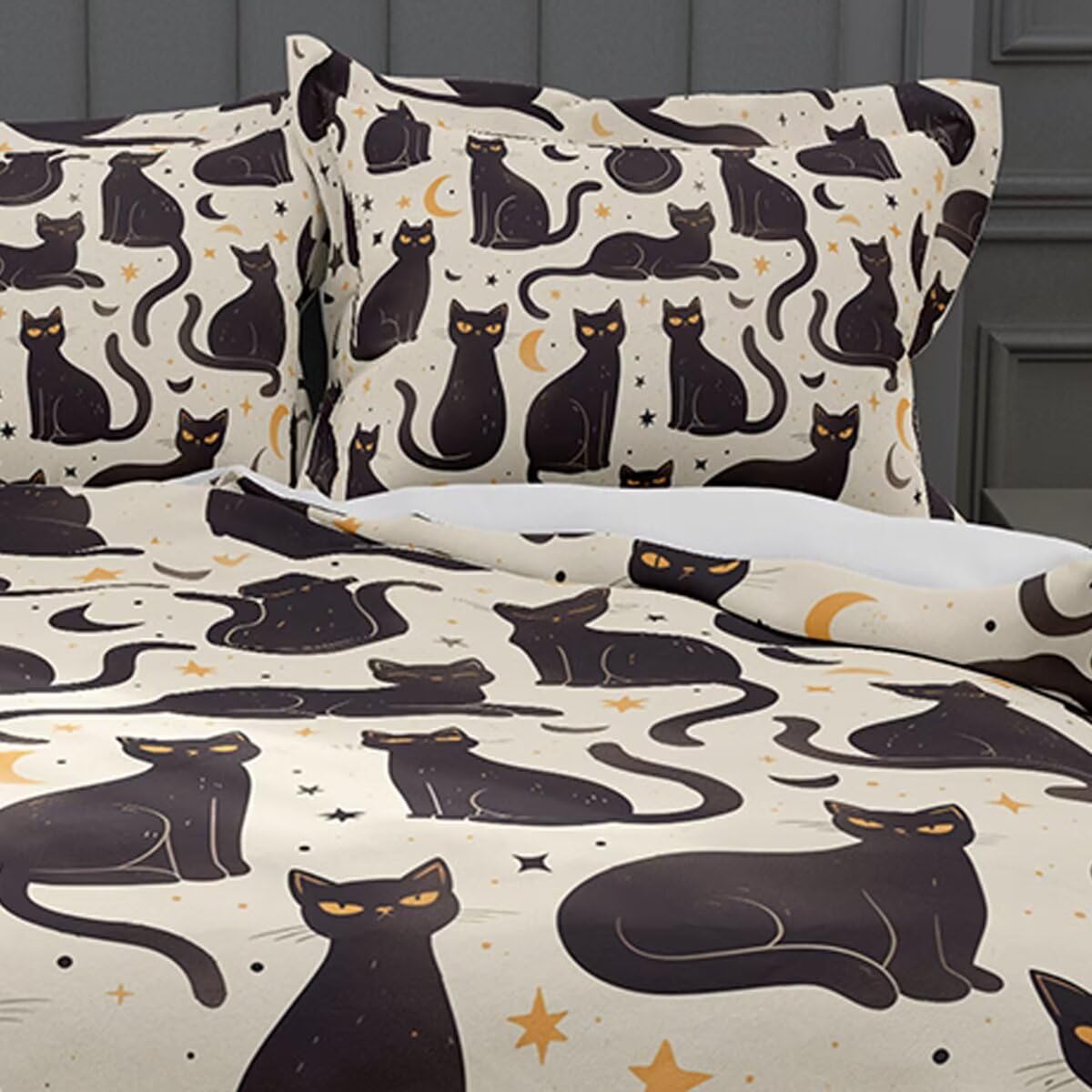 Cat Duvet Cover King Size 3D Printed Black Cat King Duvet Cover Set Cat Lover's Gift Animal Themed Printed Bedding Sets Room Decor 3 Pcs Comforter Cover with 2 Pillowcases