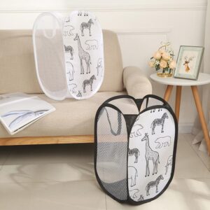 Handy Laundry Collapsible Mesh Pop Up Hamper Cartoon Animals Laundry Basket with Wide Opening and Side Pocket ¨C Breathable, Sturdy, Foldable, and Space-Saving Design (White)