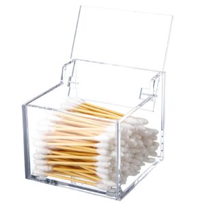 qtip holder cotton ball dispenser acrylic container for cotton swab, cotton pads, floss picks restroom containers bathroom essentials accessories decor vanity storage organizer, 3.3'' x 3.2'' x 2.75''