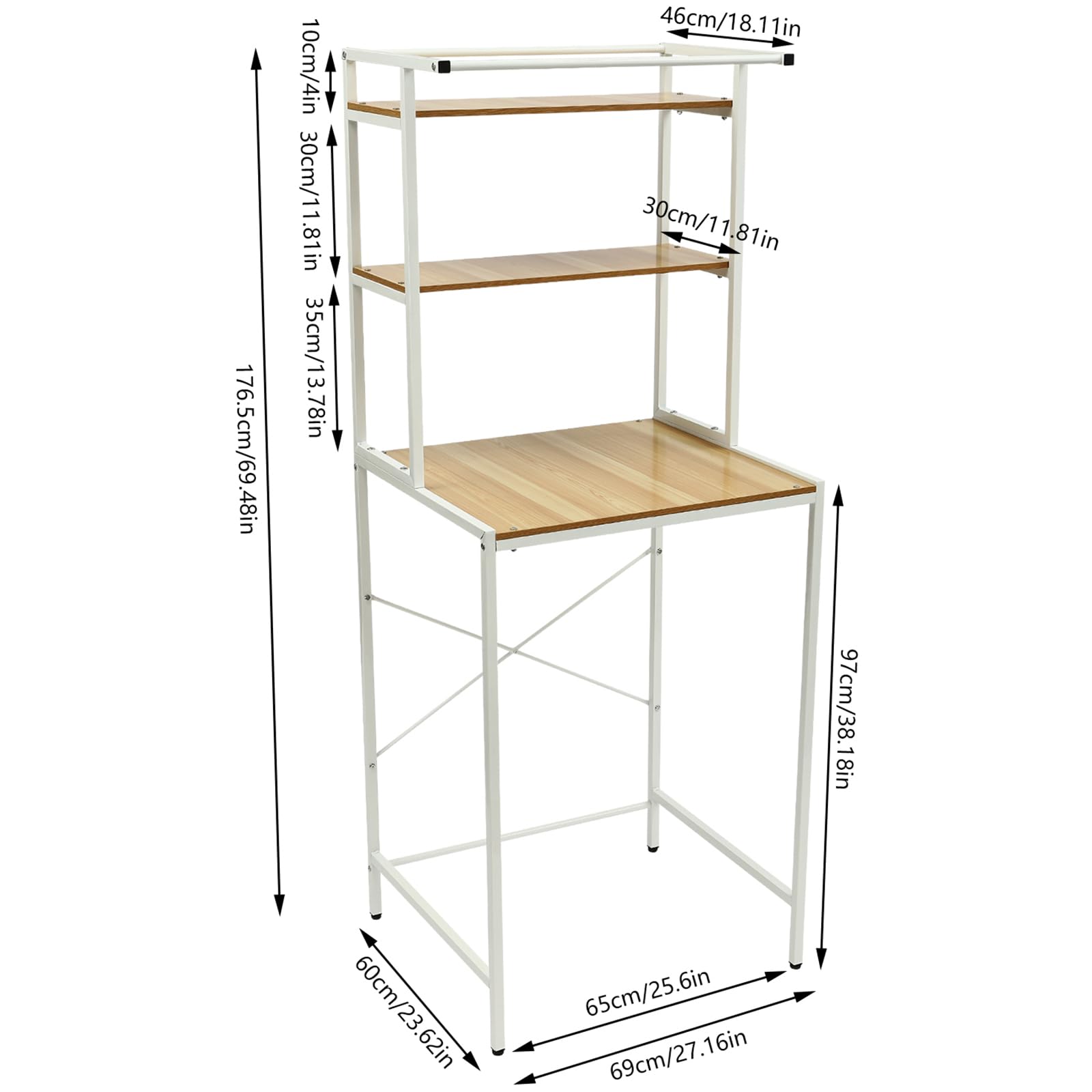 iSamLam Over Washer Dryer Standing Rack Stand with Adjustable Rubber Feet, Hanging Towels Organizer Laundry Products Storage Shelf for Bathroom Laundry Room Space Saver (White + Log)