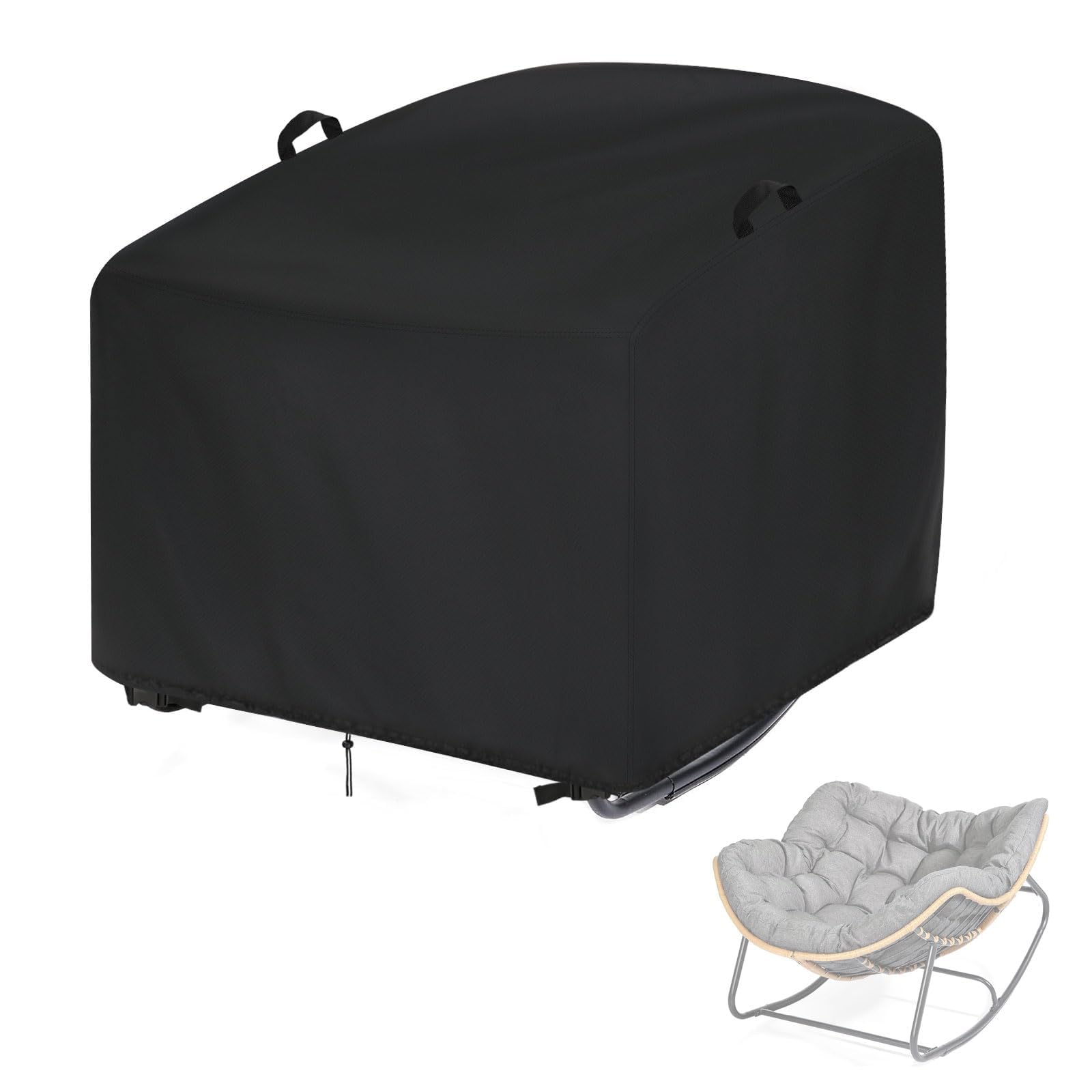 Outdoor Rocking Chair Cover,Waterproof Covers for Patio Egg Rocking Chair, Indoor Papasan Chair Cover,Rattan Wicker Lounge Chair Cover(Only Cover) (Black, 46x38x19in)