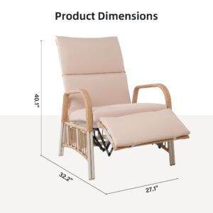 UPHA Outdoor Adjustable Recliner Chair with Thick Cushion,All-Weather Wicker Reclining Lounge Chair with Footrest for Deck, Backyard, Lawn,Beige