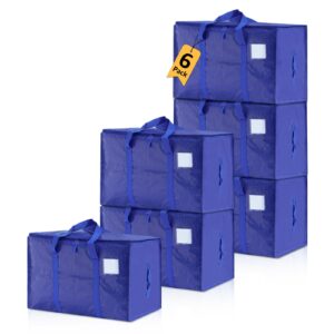 Moving Bags Heavy Duty Extra Large, Alternative for Moving Boxes & Moving Supplies, Storage Bag with Handles, Lid&Zippers, Packing Bags for Clothes, Camping & College Moving Essentials(Blue, 6 Pack)