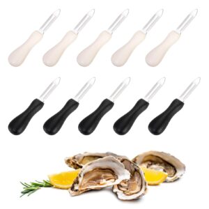 fasmov 10 pack oyster shucking knife, stainless steel oyster knife oyster shucker clam knife, oyster knives suitable for all kinds of shells and oysters shucking(white+ black)