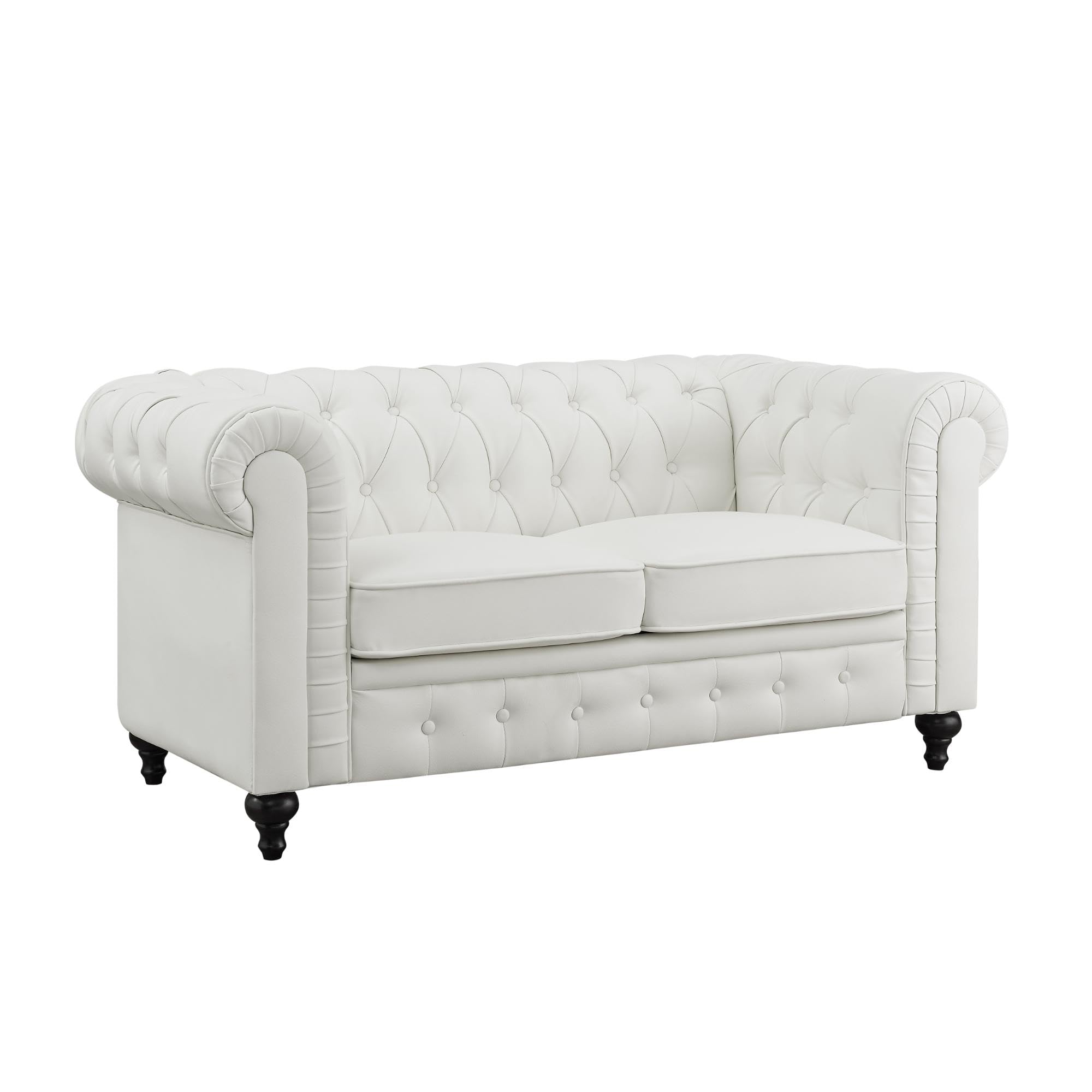 Naomi Home Emery Chesterfield Leather Loveseat, Mini Sofa Sleeper Loveseat, Small Sofa Bed with Rolled Arms, Tufted Cushions 2 Seater Sectional Small Loveseat for Small Spaces, Living Room White